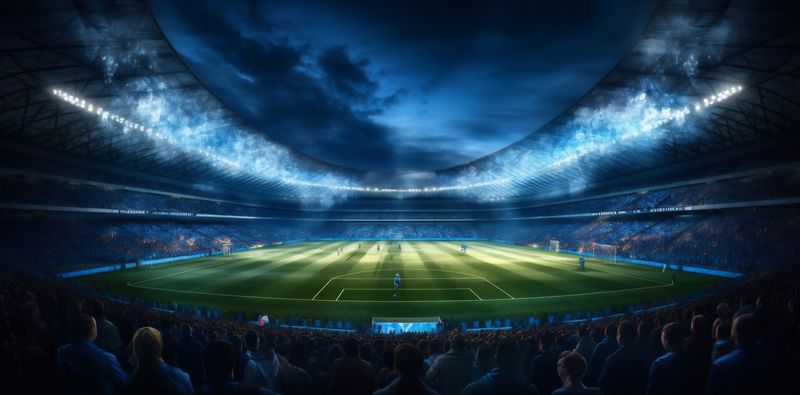 game arena sport soccer green stadium world goal football light. Generative AI.