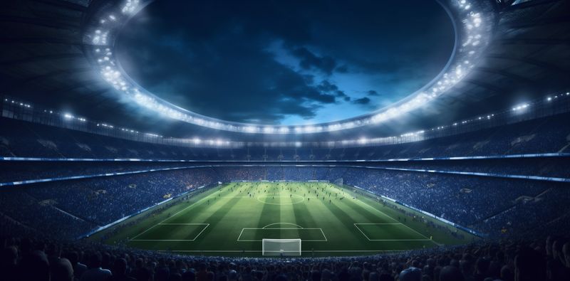 arena sport football stadium green game world soccer goal light. Generative AI.