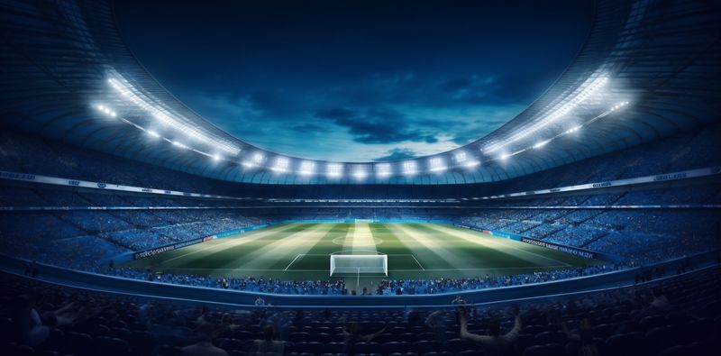 goal soccer green stadium light world football arena sport game. Generative AI.