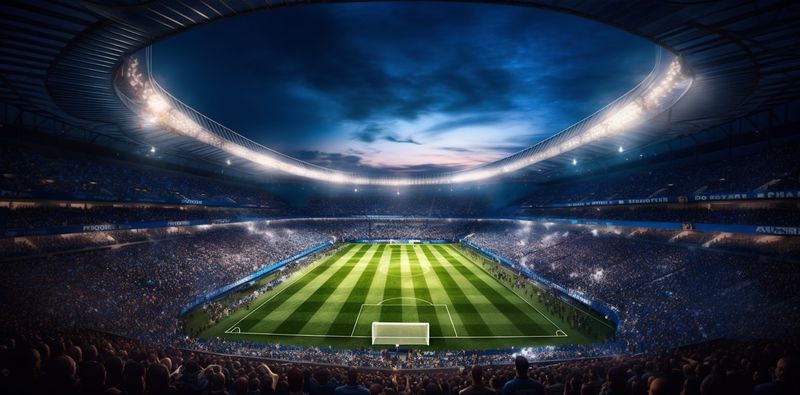 world game arena soccer goal light sport football green stadium. Generative AI.