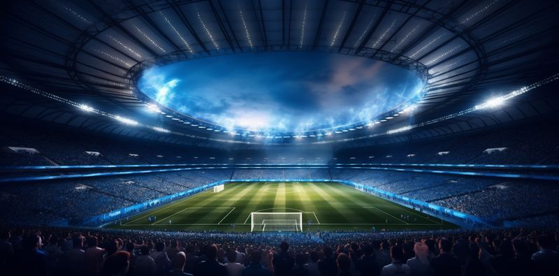 stadium football game green light goal sport world soccer arena. Generative AI.
