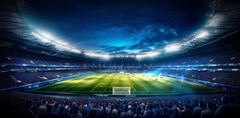 world football green stadium goal game sport soccer light arena. Generative AI.