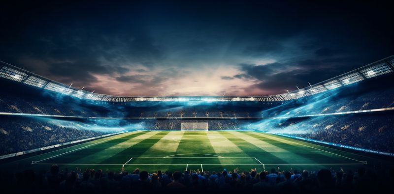 sport green stadium arena football game world goal light soccer. Generative AI.