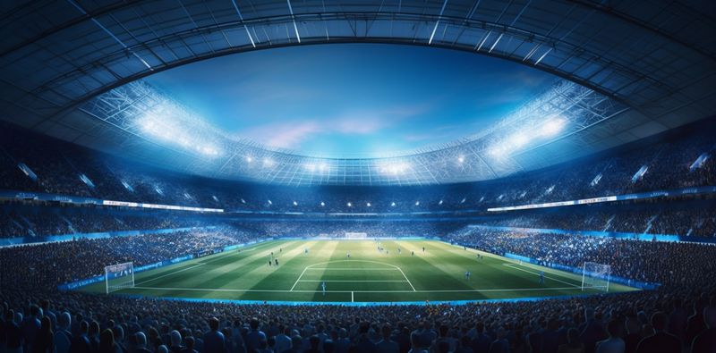 world light arena football soccer sport stadium green goal game. Generative AI.