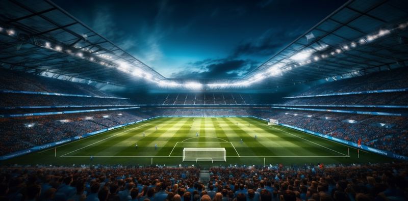 football light soccer world arena goal game green sport stadium. Generative AI.