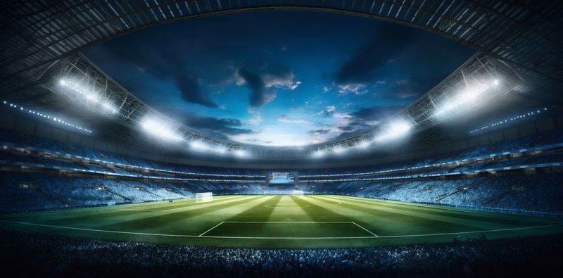 football world sport stadium arena green soccer light goal game. Generative AI.