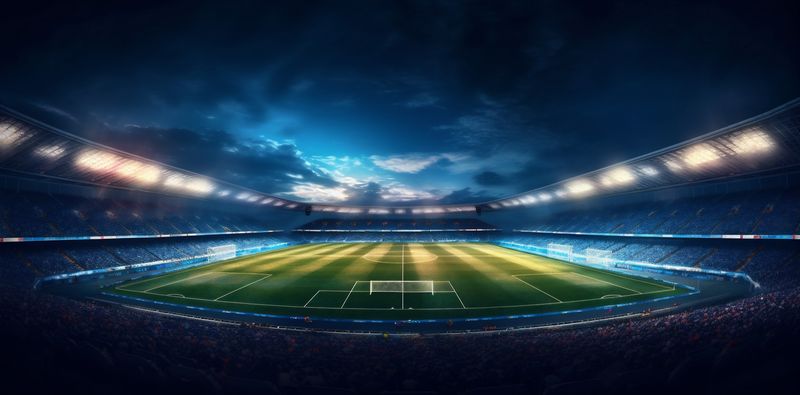 soccer green light sport goal stadium game arena world football. Generative AI.