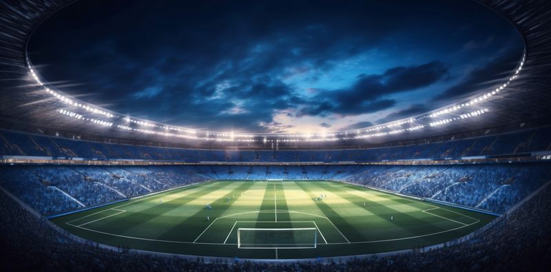 game world sport soccer arena stadium green goal light football. Generative AI.