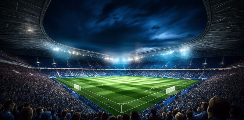 stadium soccer world game goal arena light green sport football. Generative AI.