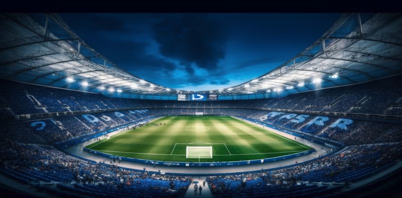 light sport football arena goal soccer game stadium green world. Generative AI.