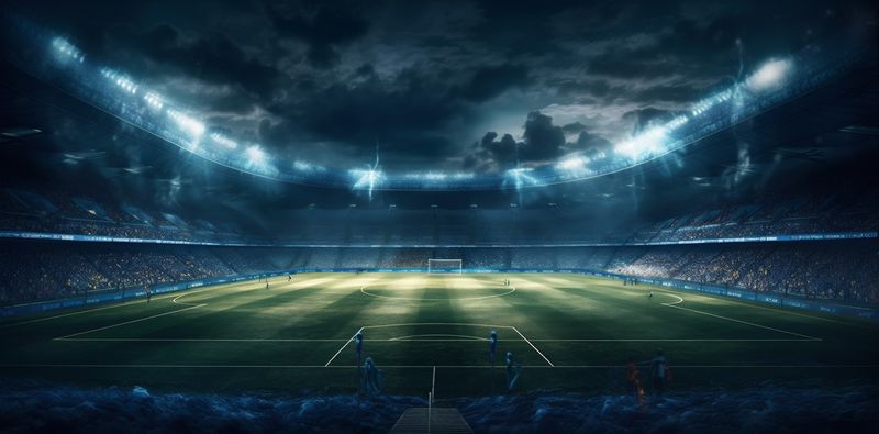 sport stadium green world arena football soccer game goal light. Generative AI.