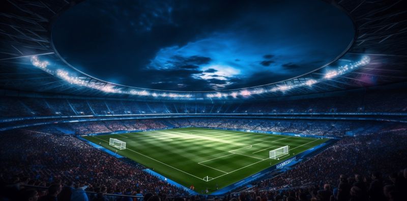 goal game world arena light stadium football soccer green sport. Generative AI.