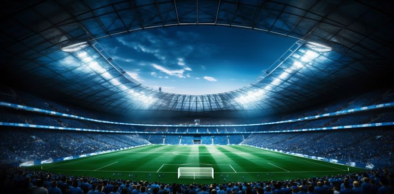 green arena world game sport football light soccer stadium goal. Generative AI.