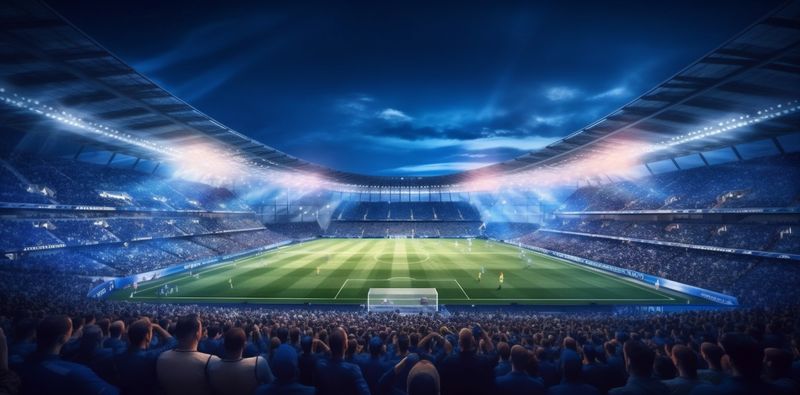 sport stadium arena world goal game light football green soccer. Generative AI.