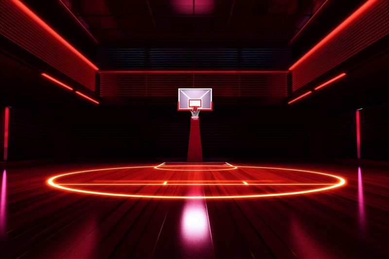 indoor empty game basketball neon hall background corridor hoop interior arena design. Generative AI.