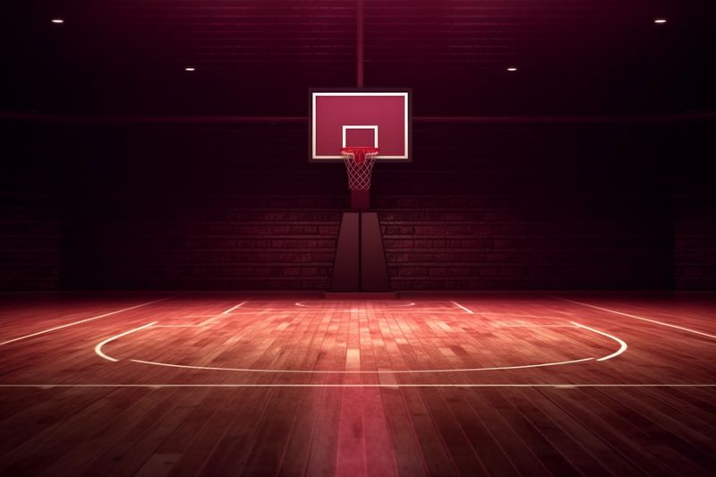 basketball indoor empty light corridor neon arena tunnel hall game interior background. Generative AI.