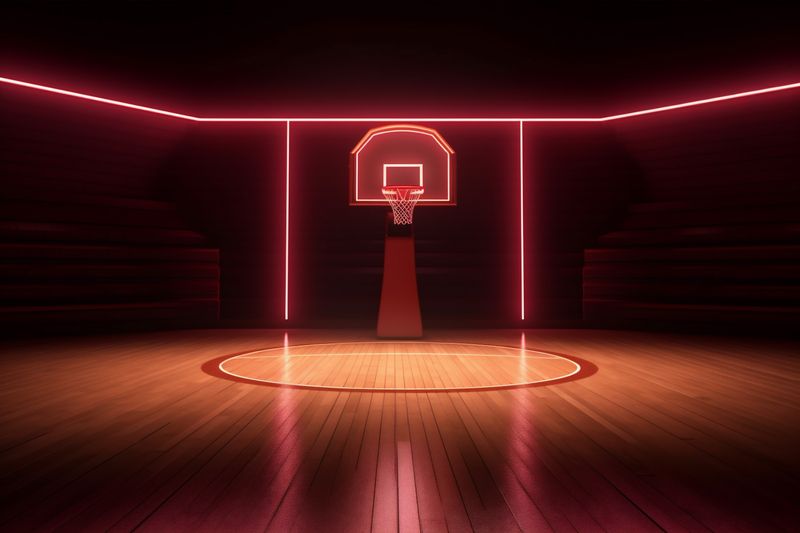 interior game arena virtual basketball empty background neon corridor match hall indoor. Generative AI.