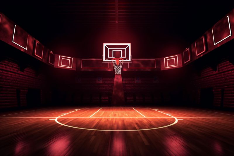 corridor interior basketball empty arena game hallway background neon hall indoor nobody. Generative AI.