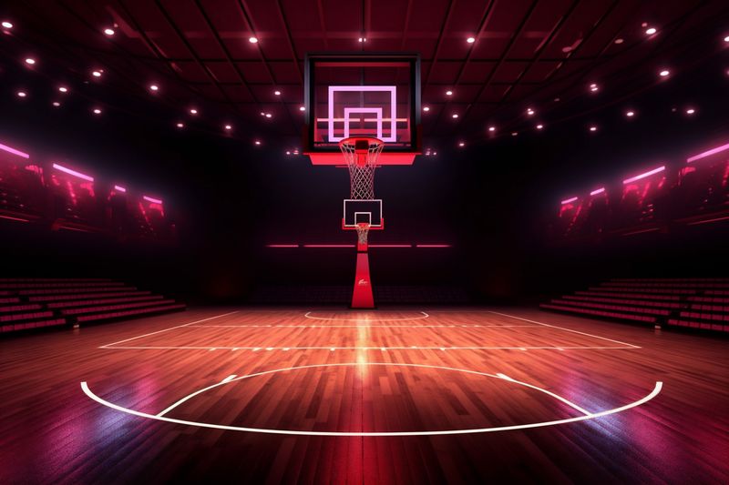 game competition background professional neon corridor empty arena hall basketball interior indoor. Generative AI.
