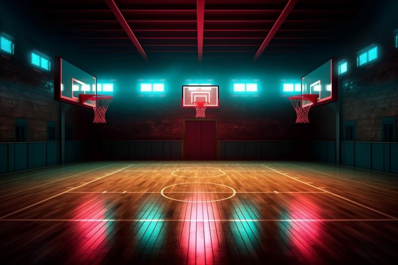 corridor night game background arena color neon basketball indoor hall interior empty. Generative AI.