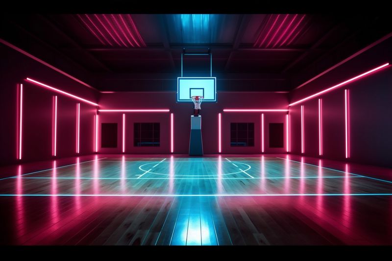 wall hall background interior corridor game arena space empty basketball indoor neon. Generative AI.