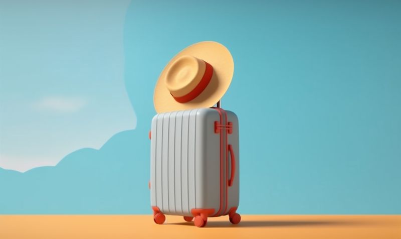 suitcase holiday vacation blue trip journey travel background hat luggage baggage. Generative AI.