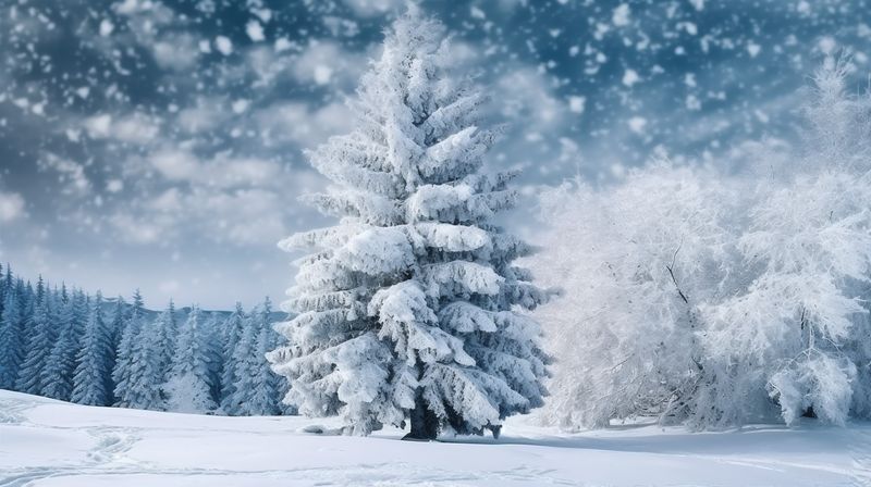 frost winter holiday tree new background fir christmas sky white snow year. Generative AI.