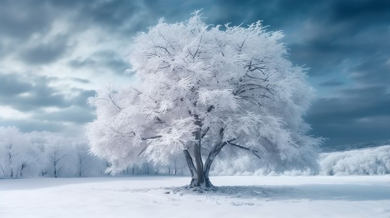 holiday tree snow christmas winter year blue background new sky fir white. Generative AI.