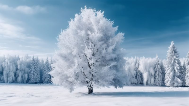 christmas fairy year sky tree winter snow new background fir white holiday. Generative AI.