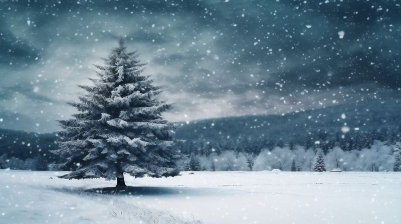 new background christmas tree holiday winter sky seasonal year white snow fir. Generative AI.