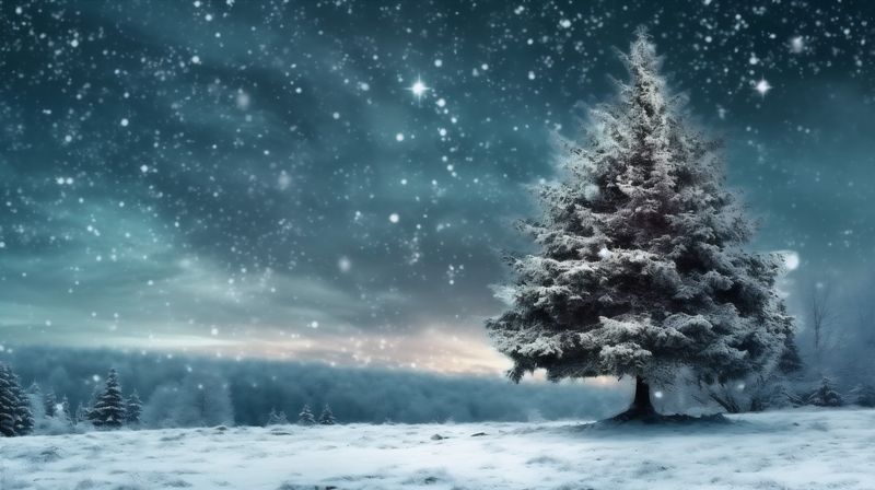 new snowfall year sky winter fir snow tree holiday background christmas white. Generative AI.