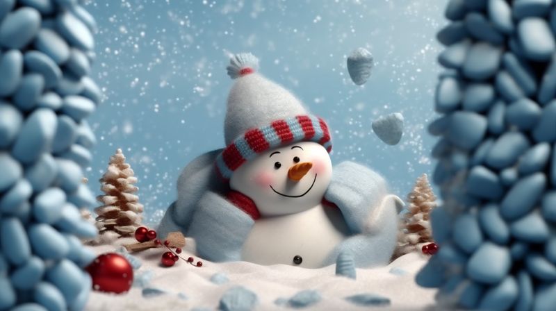 winter celebration snowman fir christmas season white new snowfall snow background year. Generative AI.