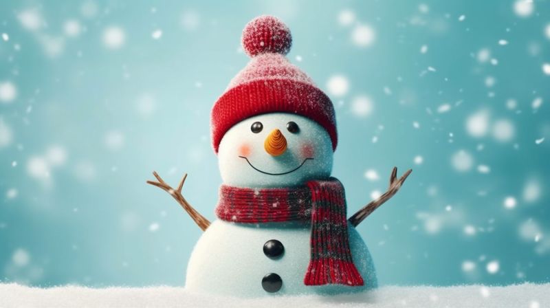 white year new celebration season background snowman hill christmas snow winter snowfall. Generative AI.