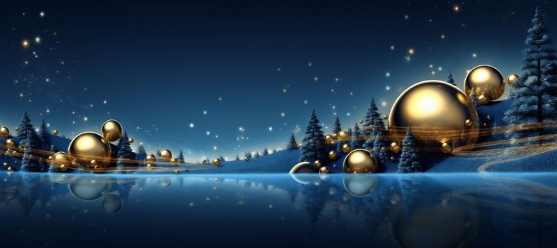 background tree decoration ball holiday poster toy gold christmas blue white. Generative AI.