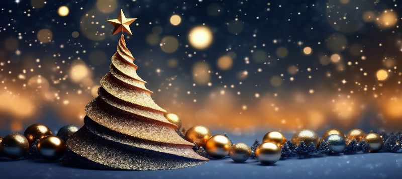 tree background christmas gold toy poster holiday silver ball decoration blue. Generative AI.