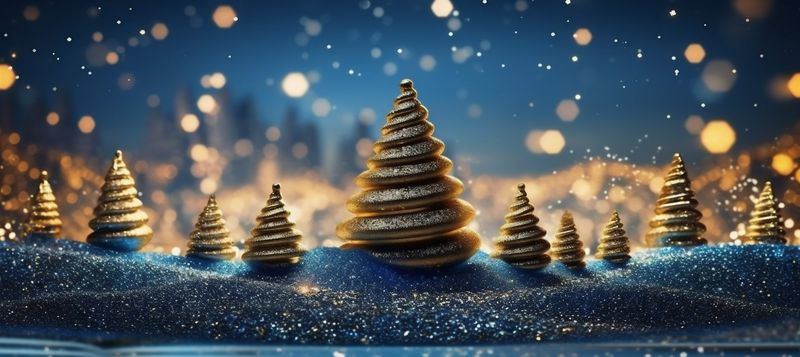 poster ball holiday decoration toy new gold blue tree christmas background. Generative AI.