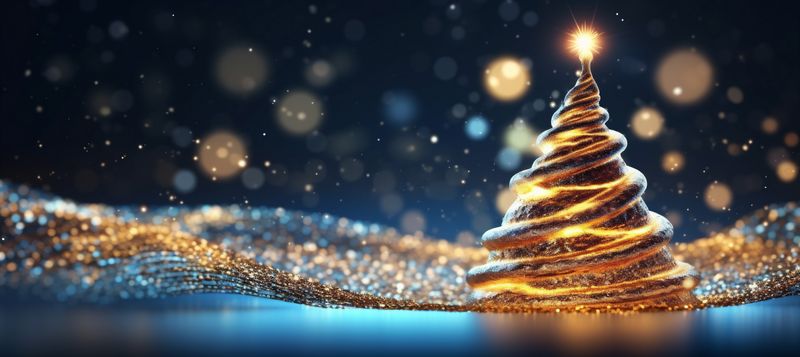 background tree gold decoration toy branch tree blue ball christmas poster holiday. Generative AI.