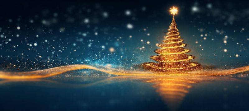 gold toy tree holiday background ball poster pine blue decoration christmas. Generative AI.