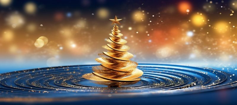 background toy snow tree ball christmas decoration gold holiday blue poster. Generative AI.