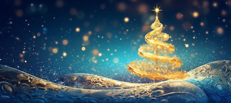 toy blue tree poster background ornament christmas decoration holiday gold ball. Generative AI.