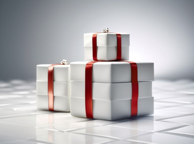 isolated present box gift ribbon christmas package red white surprise. Generative AI.