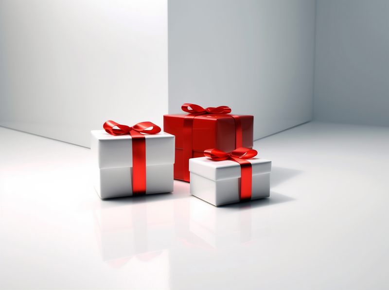 surprise box red gift present christmas package white isolated ribbon. Generative AI.
