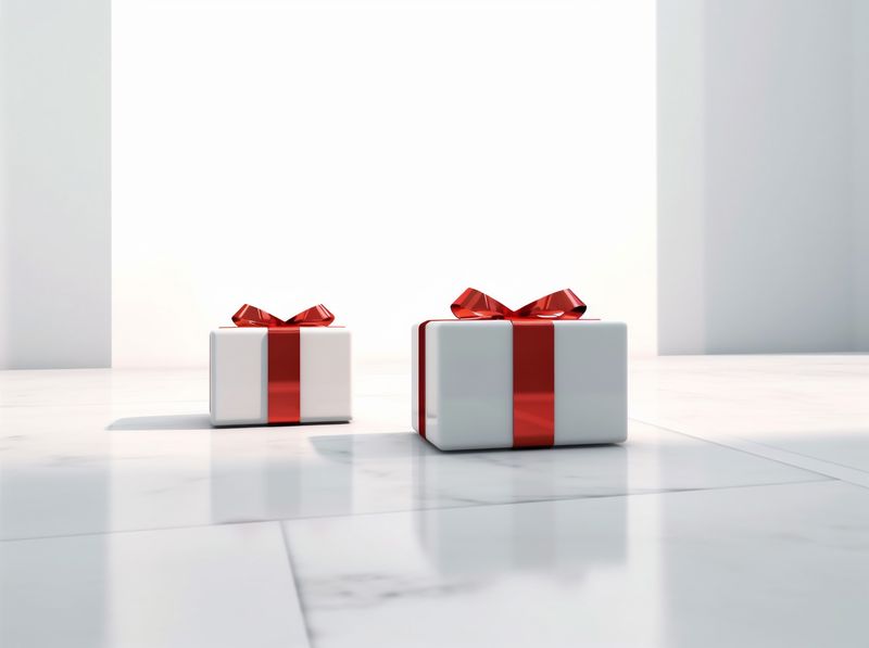 surprise present red christmas ribbon gift package white box isolated. Generative AI.