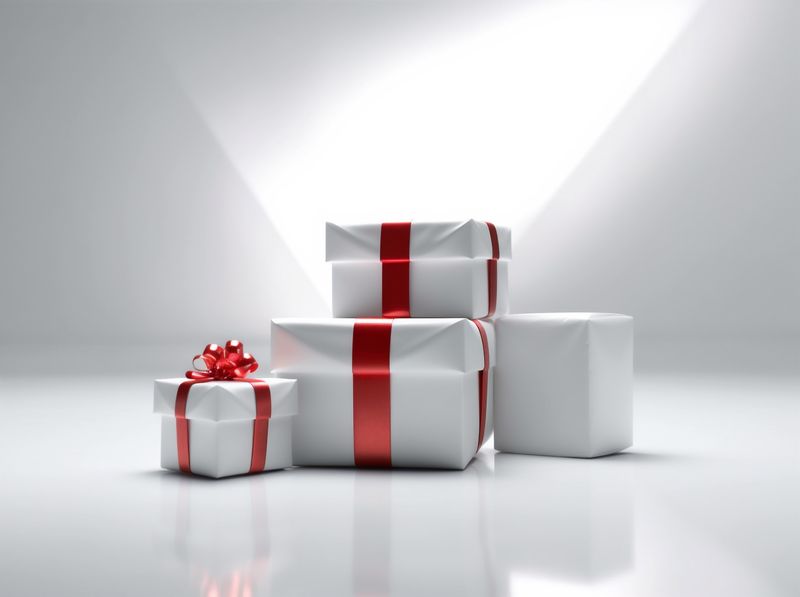christmas box white package ribbon gift red isolated surprise present. Generative AI.