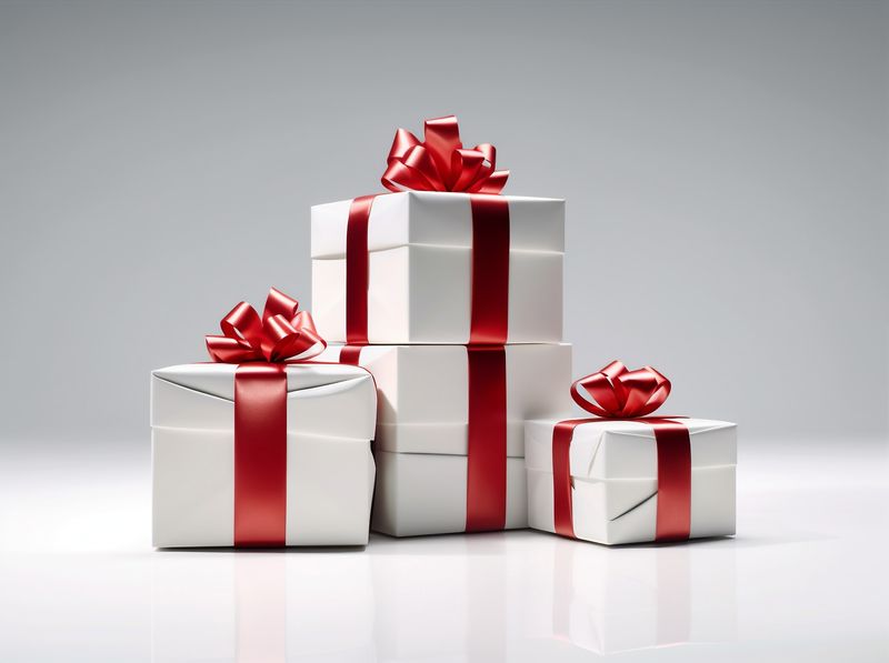 ribbon present box isolated package christmas gift red surprise white. Generative AI.