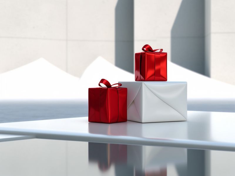package box isolated red gift christmas surprise present ribbon white. Generative AI.