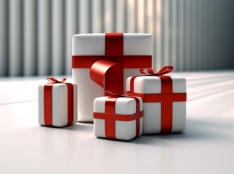 red present box christmas ribbon white gift surprise package isolated. Generative AI.