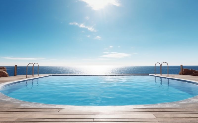 blue home palm water luxury swimming large pool relaxation summer. Generative AI.