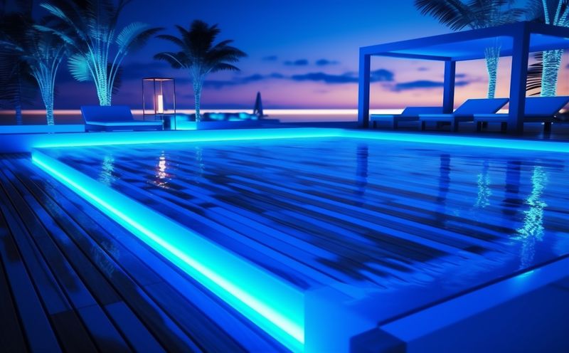 resort water night luxury pool vacation summer large light holiday. Generative AI.