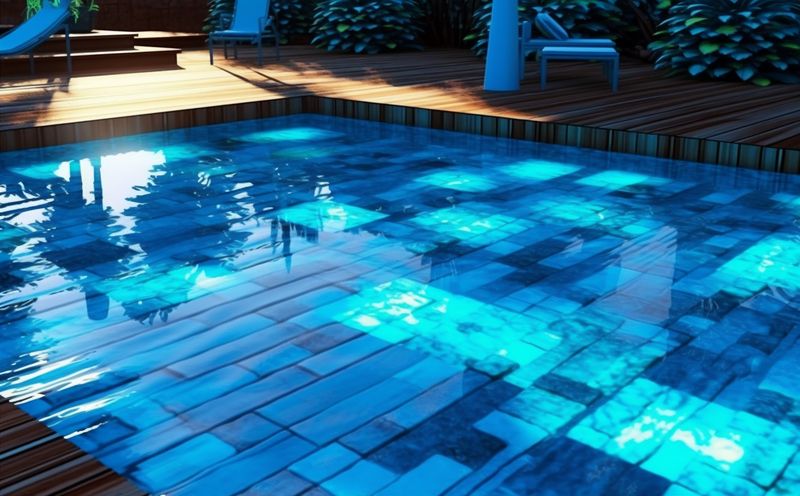pool luxury light night water resort large holiday summer vacation. Generative AI.